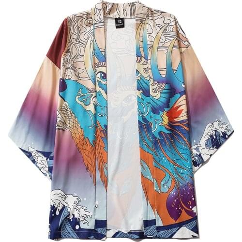 Traditional Cardigan Yukata Haori Women Men Samurai Costume Japanese Anime Deer Print Clothing Kimono Jacket Shirt Men Korean