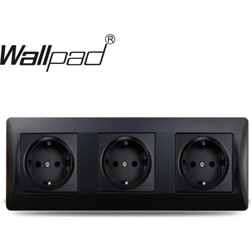 Triple EU Socket Matte Plastic Panel Wallpad Black 16A 234*86mm Wall Panel 220V Wall Sockets For EU Box Round Back Outlet
