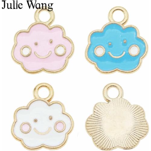 Julie Wang 12PCS Enamel Cartoon Clouds Charm Smiling Happy Alloy Gold Tone Necklace Bracelet Earrings Jewelry Making Accessory