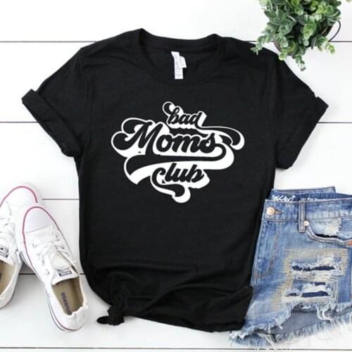 Bad Moms Club Funny Letters Printed Women T Shirts Mom Life Graphic Tshirt 2021 Womens Fashion Clothing Oversized T Shirt Drop