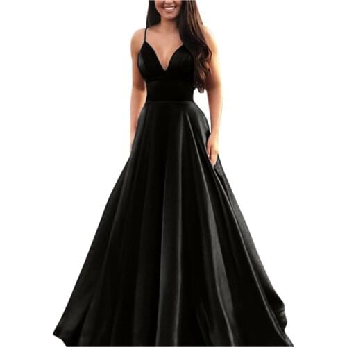 Female Prom Gown Evening Party Maxi Long Dress Charming Solid Sleeveless Deep V-Neck Draped Dresses Feminino Sexy A-LINE Vestido