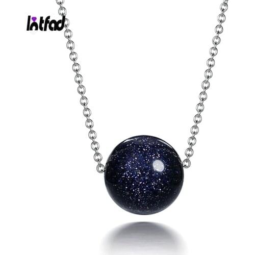 Natural Blue Sandstone Pendant Necklace 925 Sterling Silver Necklace for Women Fashion Jewelry Wedding Engagement Gifts