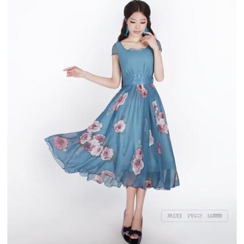 2018 Summer Women Dresses Elegant Vintage Print Sleeveless Chiffon Dresses Vestidos