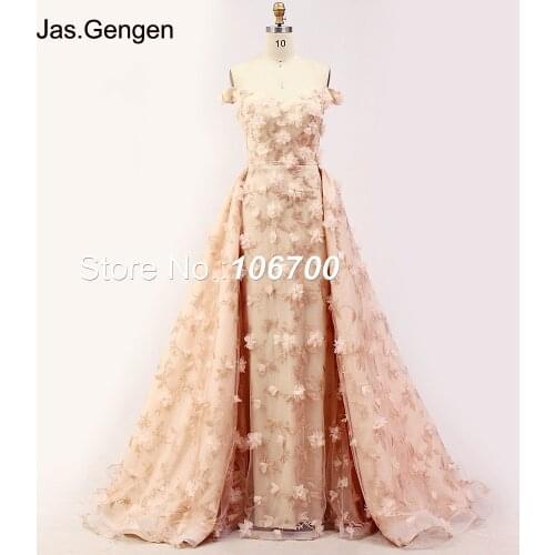 Two Piece robe de soiree Evening Dress with Detachable Train 3D Embroidery Lace Flower Sweetheart vestidos de fiesta largos 1115