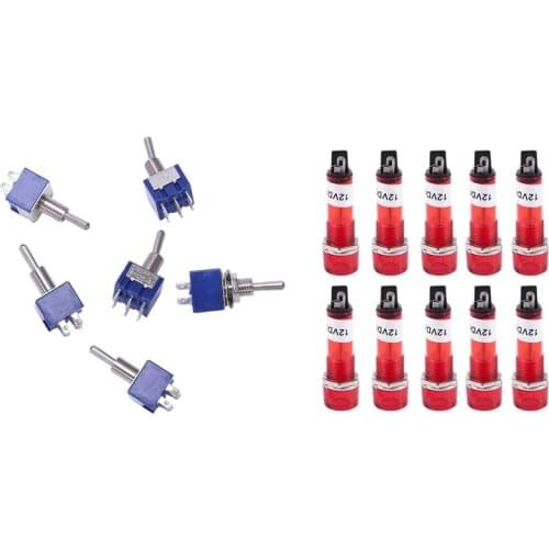 10 Pcs DC 12V Recessed Red Pilot Light with 6 Pcs On-Off-on 3-Way Mini Toggle Switch 6 Pin 6A 125VAC