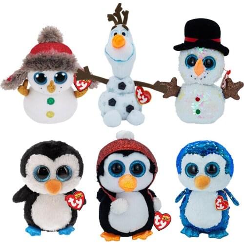 15 CM Ty Beanie Boos Big Eyes Snowman Penguin Collection Glittering Sequin Plush Toys Animal Doll Christmas Birthday Child Gift