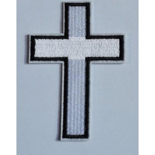 White Cross Christian Embroidered Iron on Patch (Size is about 5.5 * 8 cm)