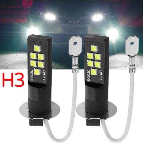 2 Pcs H3 3030 12SMD LED Fog Light Bulb Lights H3 Universal Fog Light High Bright LED Bulb Car Lamp 6000K White DC 12V Light Bulb