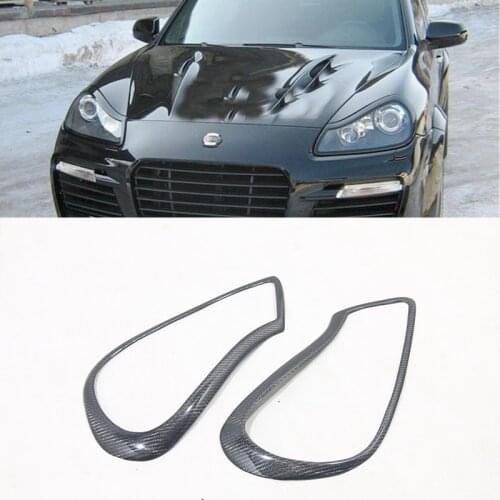 2 pcs For Porsche Cayenne 957 Carbon Fiber Upgraded Headlight Frame Decorative Header 2007-2010