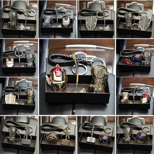 2021 Marvel Series Avengers Keychain Thor Hammer Mini Action Figure Toys America Shield Car Keychain Pendant Set