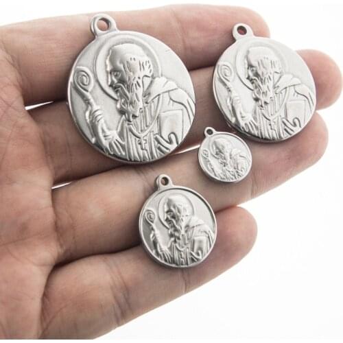 Stainless Steel Saint St Benedict Of Nursia Patron Against Evil Cross Medal Antique Charm Pendant Wholesale 10pcs