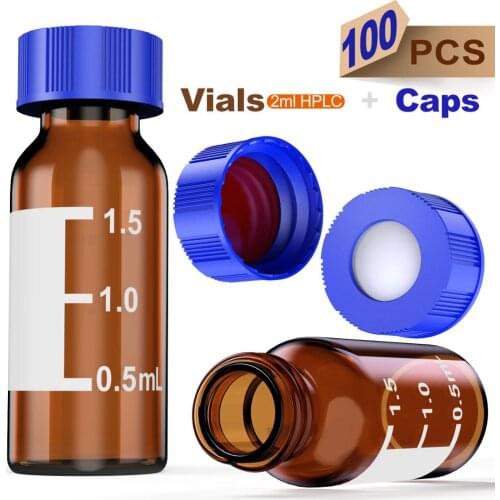 Autosampler 2ml HPLC 9-425 Amber glass vial Bottles with Write-on Spot and 9mm ABS Screw Caps & Pre-Slit Septa, Case of 100