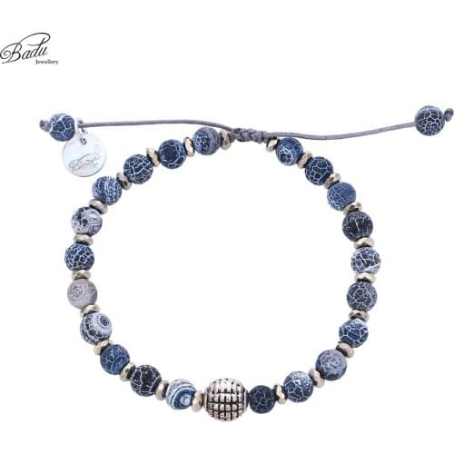 Badu Natural Stone Bracelet Adjustable Unisex Vintage Punk Bracelet for Women Fashion Jewelry Cracked Agated Stone Wholesale