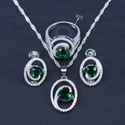 Big Sale Russian Lucky Color Heart Silver Color jewelry stud earring ring necklace set silver jewelry set
