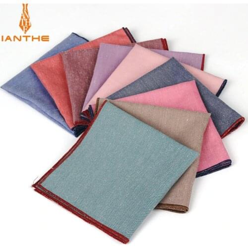 Brand New Mens Hankerchief Scarves Vintage Like Linen Hankies Mens Suits Pocket Square Handkerchiefs Solid Color 23*23cm