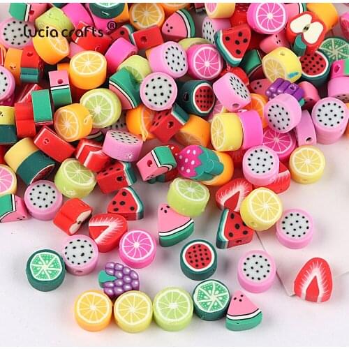50pcs 10mm Color Fruit/flowers Beads Polymer Clay Beads Spacer Loose Beads for Necklace DIY Bracelet Accessories F1203