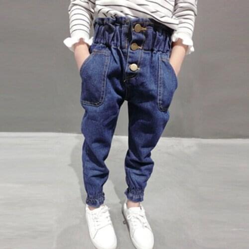 Girls Jeans New Spring and Autumn Korean Version of Small Medium Childrens Loose Casual Pants Childrens Cross-Pants Trousers