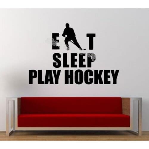 Eat Sleep Play Hockey Words Vinyl wall Sticker Hockey Player Sport Wall Decals Nursery Boy Kids Room Decor Gym dorm mural EA972
