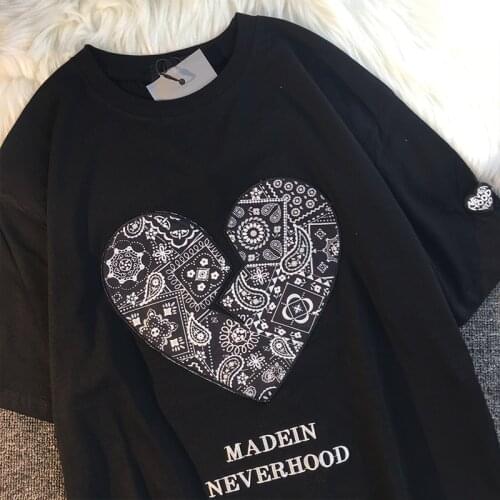 T-shirt Summer Short-Sleeved for Men Round Neck Embroidery Mens Fashion Loose Cotton All-match Style INS BF