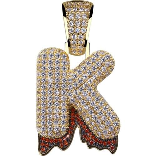 OMYFUN Custom Jewelry Bubble Letter Drip Pendant Necklace Hip Hop Bling Pendant Necklace CZ Paved Initial Collar Rope Chain