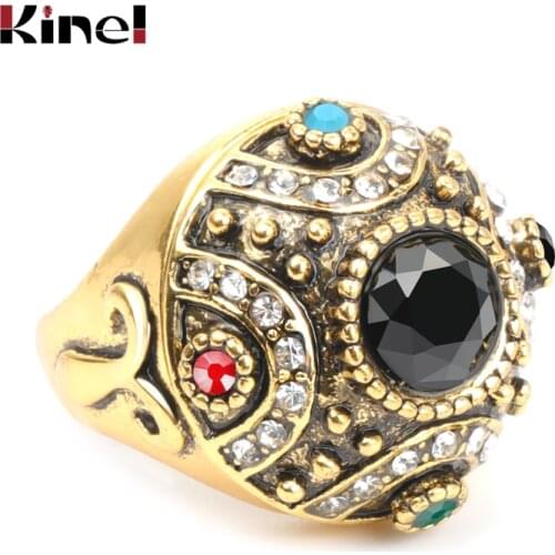 Kinel 2019 Hot Vintage Rings For Women Ancient Gold Color Punk Crystal Ring Turkish Jewelry Wholesale