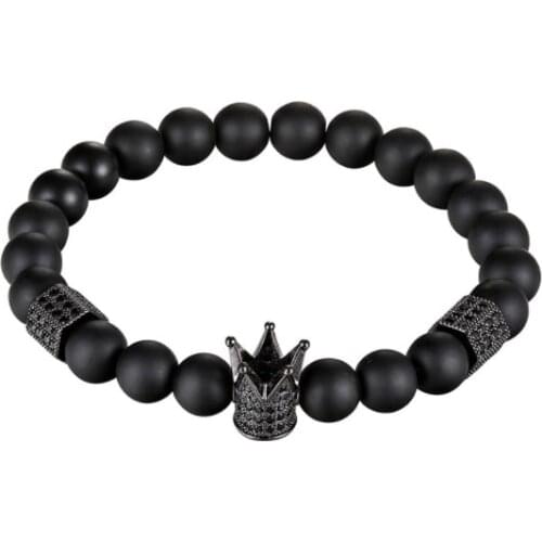 8mm crown elastic gold silver copper cz zircon cubic zirconia beads bohemian Yoga Bracelet agate Onyx Stone Bangles rtg23