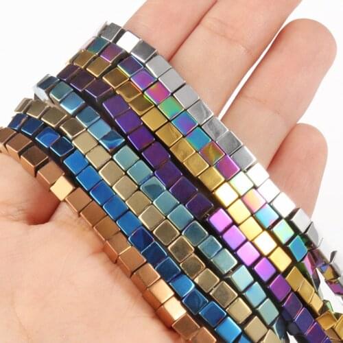 2/3/4mm Cube Gold/Silver Plated Hematite bead Natural Stone Square Spacer Loose bead for Jewelry Bracelet Making DIY accessories