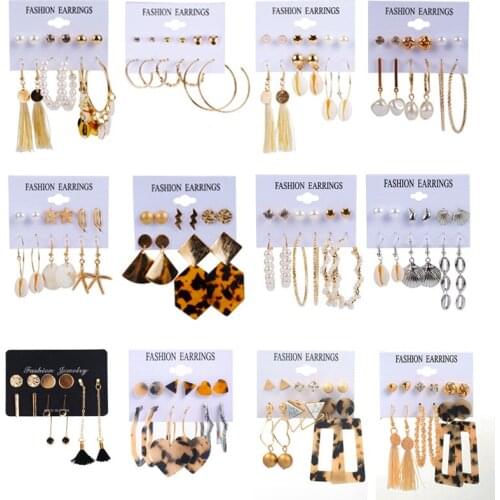 Metal Geometric Earrings Set Korean Ear Jewelry Bohemian Tassel Pearl Earrings Big Earrings Female Jewelry Party Gifts Wholesale