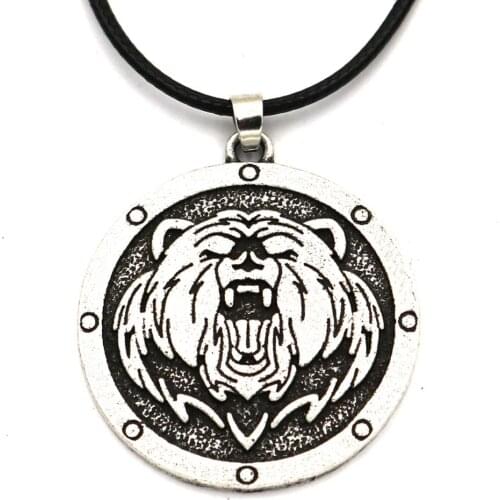 Cute Grizzly Necklace Round Wolf Bear Claw Amulet Mens Pendant