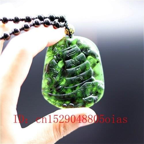 Natural Black Green Chinese Jade Sailboat Pendant Beads Necklace Charm Jewelry Obsidian Accessories Carved Amulet Gifts for Her
