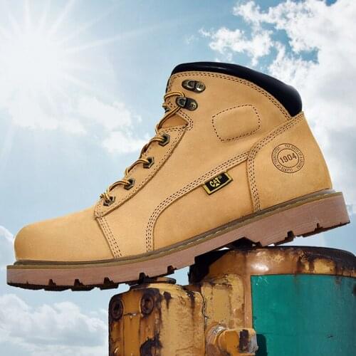 2021 CAT New Medium Cut Leather Tooling Shoes Couple Outdoor Hiking Shoes Ski Shoes Warm Non-slip Sports Shoes 38-44 Size