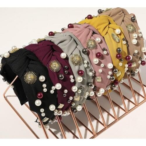 New Colorful Crystals Fabric Knotted Retro Simple Hair Accessories Female Rhinestone Headbands for Women Bows for Girls
