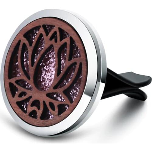 New Vintage Wood Lotus Aroma Locket Car Air Freshener Stainless Steel Perfume Locket Essential Oil Diffuser Aromatherapy Jewelry