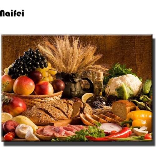 Full Square Round Diy Diamond Painting 5D Embroidery Food Fruits Cross Stitch Mosaic Wall Stickers Restaurant Kitchen Decor