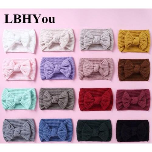 16pcs/lot Top Knot Wide Turban Headwraps Handmade Soild Knitted Wool Bows Headbands For Girls Toddler Bowknot Hair Accessories