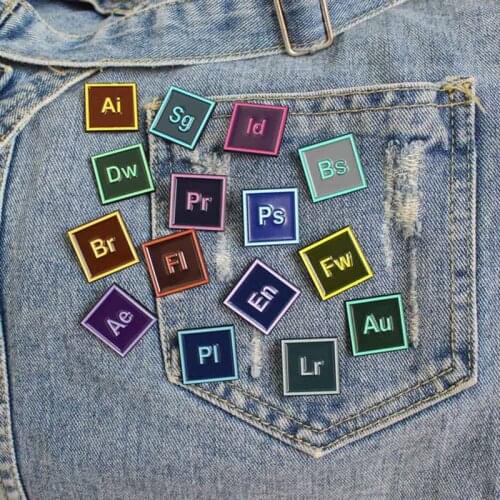 PS AI Pr Au Lr Design Software Brooch For Men Women Photoshop Premiere Designer Jewelry Badge Shirt Denim Lapel Pins Ornament