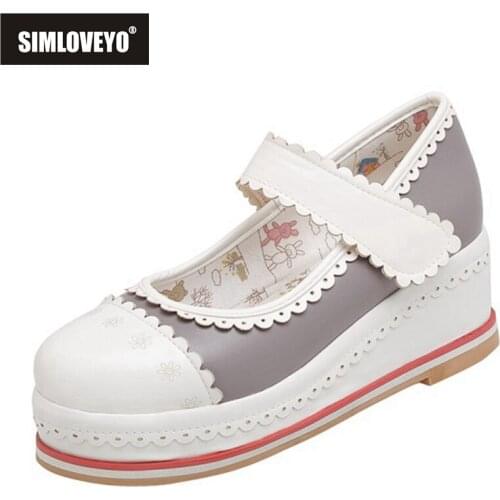 SIMLOVEYO 2021 Sweet Pumps Lolita Platforms Mary Janes Hook Loop Candy Color Party Thick Sole Shoes Pink Orange White Grey A4525