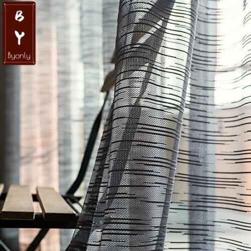 Modern Minimalist Curtain for Living Room Bedroom Light Opaque Hollow Gray Coffee Beige Raindrops Striped Window Screen Curtain