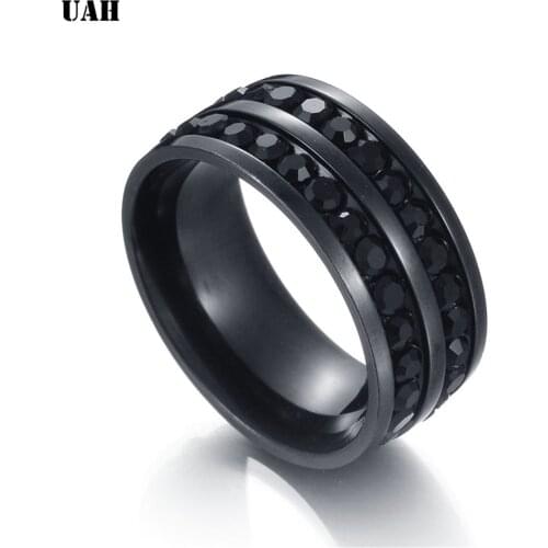 UAH Black Color Titanium Stainless Steel Crystal Wedding Rings for women CZ Surround Men Ring Fashion Jewelry Wholesale