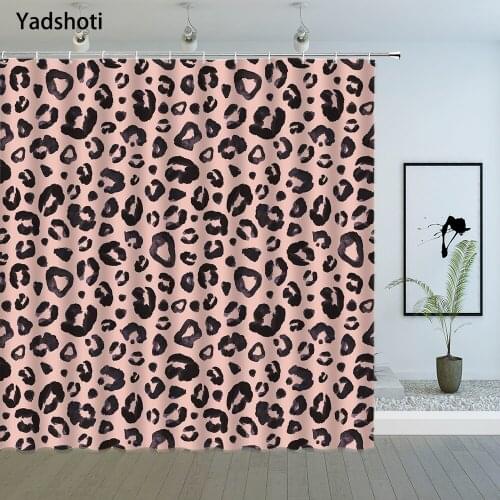 Abstract Art Shower Curtains Black Gray Leopard Pink Backdrop Pattern Bathroom Decor Polyester Cloth Hanging Curtain Set