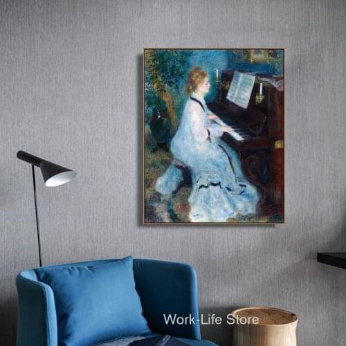 Woman Playing the Piano by Renoir Wall Art Canvas Posters and Prints Canvas Painting Decoration Picture Living Room Home Decor