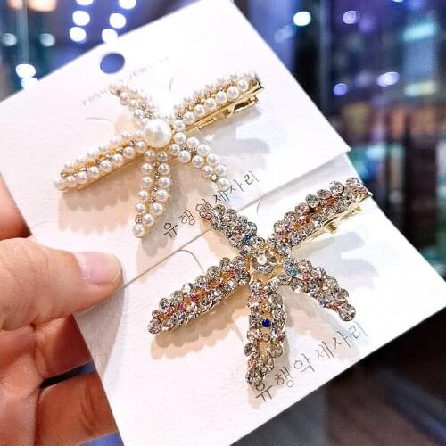 New fashion Exquisite Starfish pearl rhinestone Geometric Hair Claw For Women Girls Clamps Hair Crab Metal Hair Clip Headwear