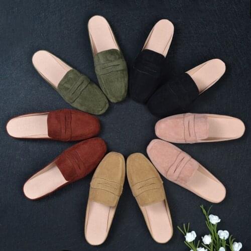 2020 Womens Lazy Slides Ladies Stylish Suede Low Heel Slippers Female Summer Mules Shoes Girls Outdoor Sandals Big Size 34-44