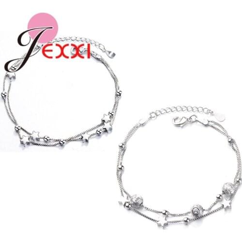 Shiny 925 Sterling Silver Star Bracelets for Women Bijoux Double Layers 2 Style Chains Bracelet Fashion Jewelry Gift Drop ship