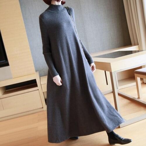 Women Knitted Long Dress Autumn Winter Turtleneck Sweater Female Oversized Loose Vintage Casual Elegant Warm Pullover Vestidos