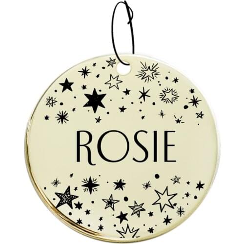 002 Dogs Cats Id Tag Engraved Personalised Pets Name For Collar with Pattern Stars Laser Front and Back Custom Text Clear
