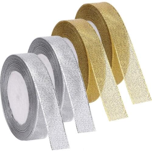 25Yards/Roll Gift Wrapping Organza Satin Ribbons Printer Bow for Crafts DIY Gold Onion Glitter Ribbons Christmas Decoration Home