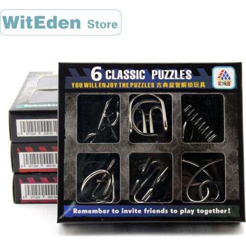 3D Metal Wire Puzzles 6PCS/Sets Intelligence Buckle Classic Knot 9 Ring Interlocking IQ Brain Teaser Antistress Toys For Kids