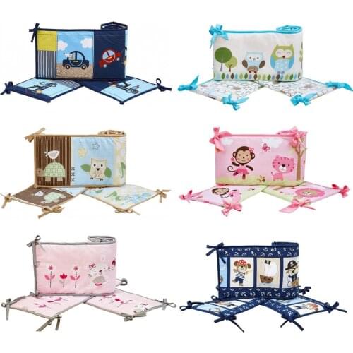 4pcs Cartoon Style Bumpers in the Crib Soft Cotton Cot Bumper Safe Bed Around Baby Braid