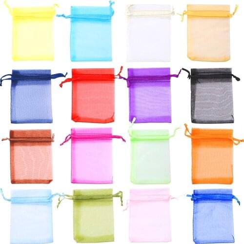 50pcs/lot 5*7 7*9 9*12cm Colorful Organza Bags Drawstring Jewelry Pouches Jewelry Packaging Bags Wedding Gift Bags 22 colors